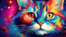 The Cat Is Adorable And Has An Abstract Colorful Graphic Background