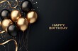 gold balloons for happy birthday on black background Generative AI