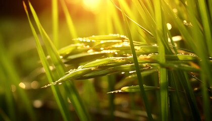 Poster - Fresh green grass grows in the meadow, a vibrant summer scene generated by AI