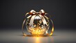Christmas bauble with golden bow on dark background. 3D rendering