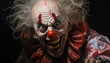 Spooky clown screams, blood and fun in Halloween celebration generated by AI