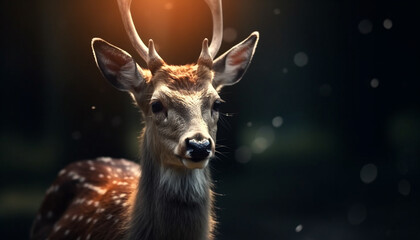 Sticker - Cute deer looking at camera in the forest at night generated by AI