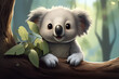 A hilarious cartoon-style koala with a laid-back attitude, fuzzy ears, and a penchant for eucalyptus leaves.