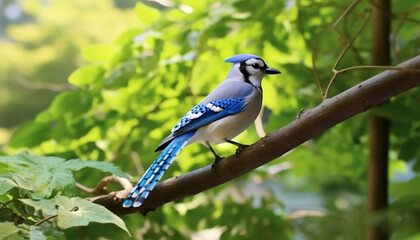 Canvas Print - A beautiful bird perching on a branch in the forest generated by AI