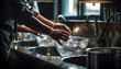 © Jeronimo Ramos - A woman pouring water into a sink in a kitchen generated by AI