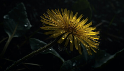 Poster - Yellow dandelion flower in close up, surrounded by green grass outdoors generated by AI