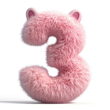 The number 3 is made of fluffy pink fur