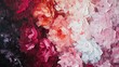 A top view of a flat lay oil painting featuring an abstract floral pattern with thick impasto petals in shades of pink red and white. Mothers day, wedding, glamour, luxury. 
