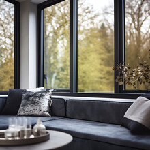 Close Up Image Of An Aluminum Window In A Modern Living Room