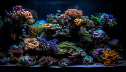 Poster - Underwater reef fish, nature coral water, deep scuba diving blue generated by AI