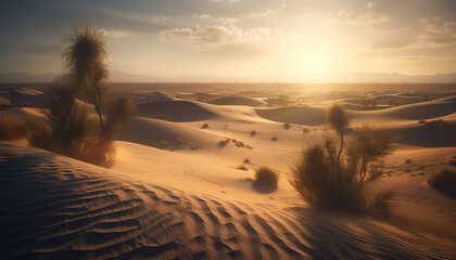 Canvas Print - Sunset over an arid African landscape, showcasing the beauty in nature generated by AI