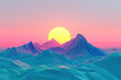 A stylized low-poly landscape features sharp geometric mountains bathed in the warm hues of a rising sun, blending modern digital art with the timeless beauty of nature.