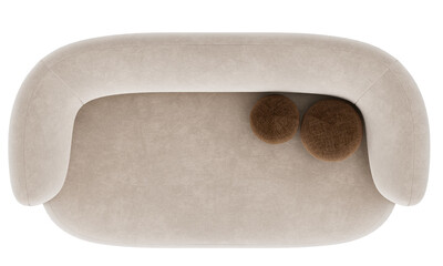 Poster - beige fabric sofa, top view, brown pillows, on transparent background 3d rendering