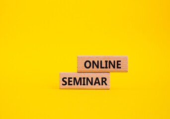 Wall Mural - Online Seminar symbol. Concept word Online Seminar on wooden blocks. Beautiful yellow background. Business and Online Seminar concept. Copy space