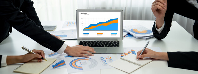 Poster - Business data dashboard analysis by computer software . Investment application display business sales and profit on the computer screen and advise marketing planning decision oratory .