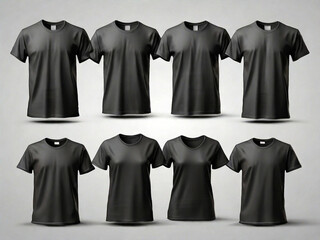 Isolated pack of black tshirts front view. Created using generative AI tools