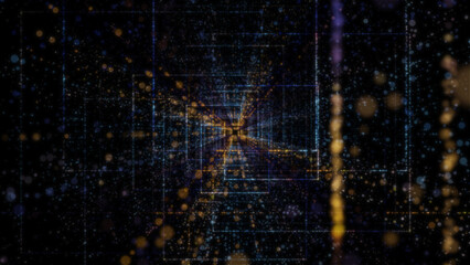 Wall Mural - 3D rendering of an abstract digital tunnel in cyberspace made of particles