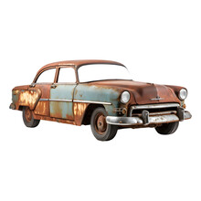 Old Abandoned Rusty Vintage Car Isolated On White Background, PNG Object