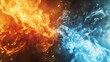 Abstract illustration representing fire and ice colliding into one another, digital art background or wallpaper
