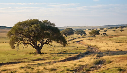 Sticker - Savannah sunset, tranquil beauty in nature horizon generated by AI