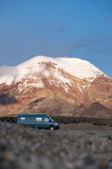 Canvas Print - Blue hour vanlife with a volcano behind