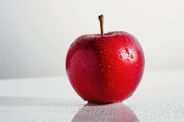 Wall Mural - Shiny red apple on a glossy white surface