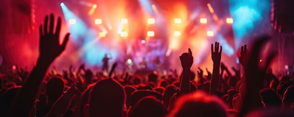 Poster - Silhouette of a crowd cheering at a large concer