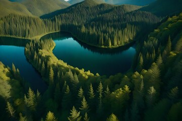 A stunning sunset over a tranquil lake, with vibrant colors reflecting on the water's surface and the silhouette of mountains in the background