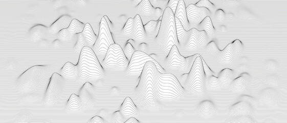 Poster - Abstract background with distorted line shapes on a white background. Monochrome sound line waves.