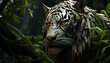 Majestic Bengal tiger hiding in Amazon rainforest, staring at camera generated by AI