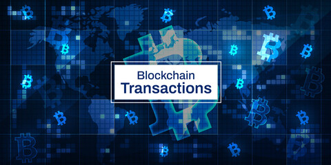 Poster - Blockchain Transactions background with crypto and glowing technology backdrop. Transactions button style design, futuristic payment technology