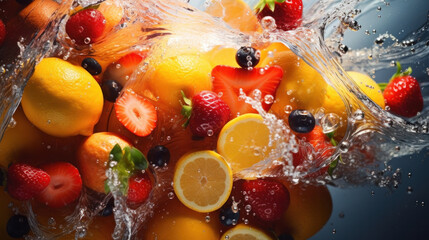 Wall Mural - Fresh tropical fruits in a splash of water 