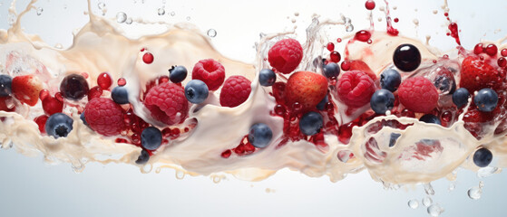 Wall Mural - Forest berries with a splash of milk and yogurt