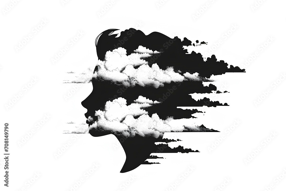 vector logo of a human with cloud head, graphic design, minimalist ...