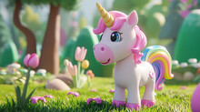 Cute Pony Unicorn Small Pink Outdoors Illustration