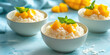 Mango Sticky Rice Delight. Ripe mango on sticky rice with fresh mint, a tropical dessert on kitchen background with copy space.