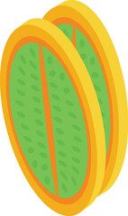 Sticker - Cutted kiwano fruit icon isometric vector. Seed plant. Leaf fruit farm