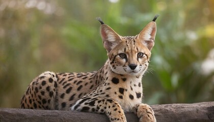 Wall Mural - Beautiful big cat - Serval, on a blurred background, North Africa