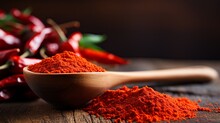 Vibrant Paprika Powder On Wooden Spoon With Copy Space Banner For Food And Spice Concepts