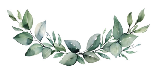 a watercolor wreath decorated with green leaves	
