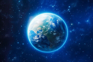 Wall Mural - view of blue planet earth in space 3d rendering. earth planet in deep space. outer dark space wallpa