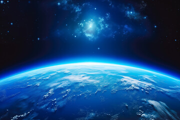 Wall Mural - view of blue planet earth in space 3d rendering. earth planet in deep space. outer dark space wallpa
