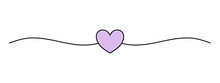 Simple Purple Heart With Black Outline And Two Wavy Lines On The Sides. Minimalist Decorative Design For Romantic Card Embellishments