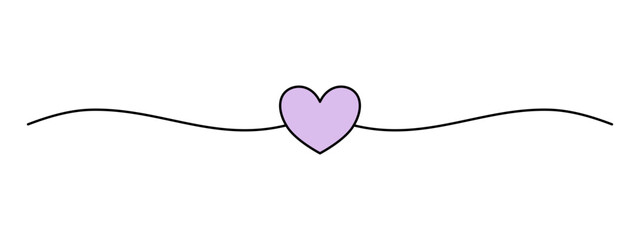 Wall Mural - simple purple heart with black outline and two wavy lines on the sides. minimalist decorative design