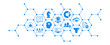 Assessment vector illustration. Blue concept with icons related to hr evaluation process, performance review feedback, client or employee questionnaire, quality management, knowledge testing.