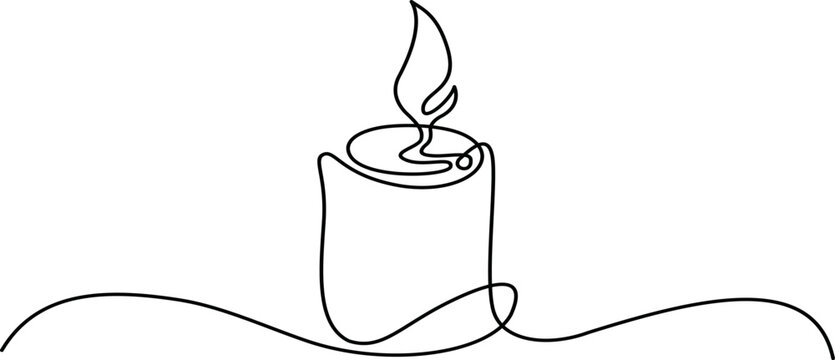 Continuous one line drawing of candle light. Romantic burning fire candle single line art vector illustration.
