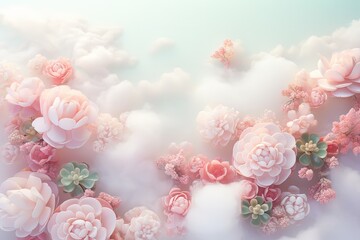 Poster - group of pink flowers gracefully floating in the air, creating a dreamy and enchanting scene