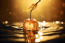 Golden Cherries Falling Into Water