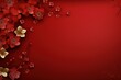 Chinese new year red background with red flowers and leaves, Vector illustration, Ai Generated