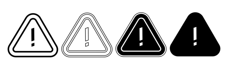 Black and white illustration of a caution sign. Caution sign icon collection with line. Stock vector illustration.